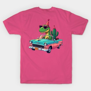 Party Dino Cruise – T-Rex in Retro Car Funny Tee T-Shirt